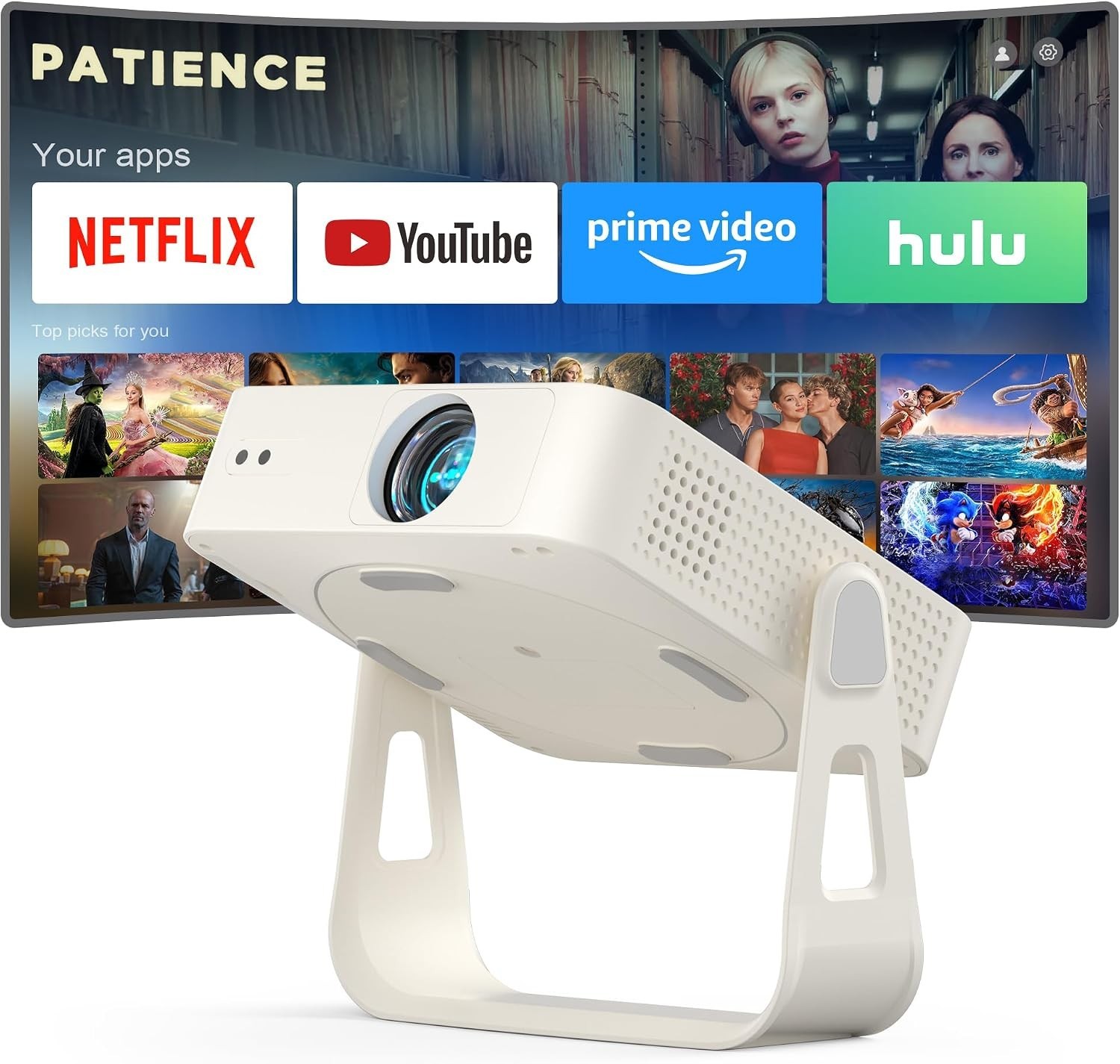 Officially-Licensed App & Auto Focus]White Smart Mini Projector with WiFi and...