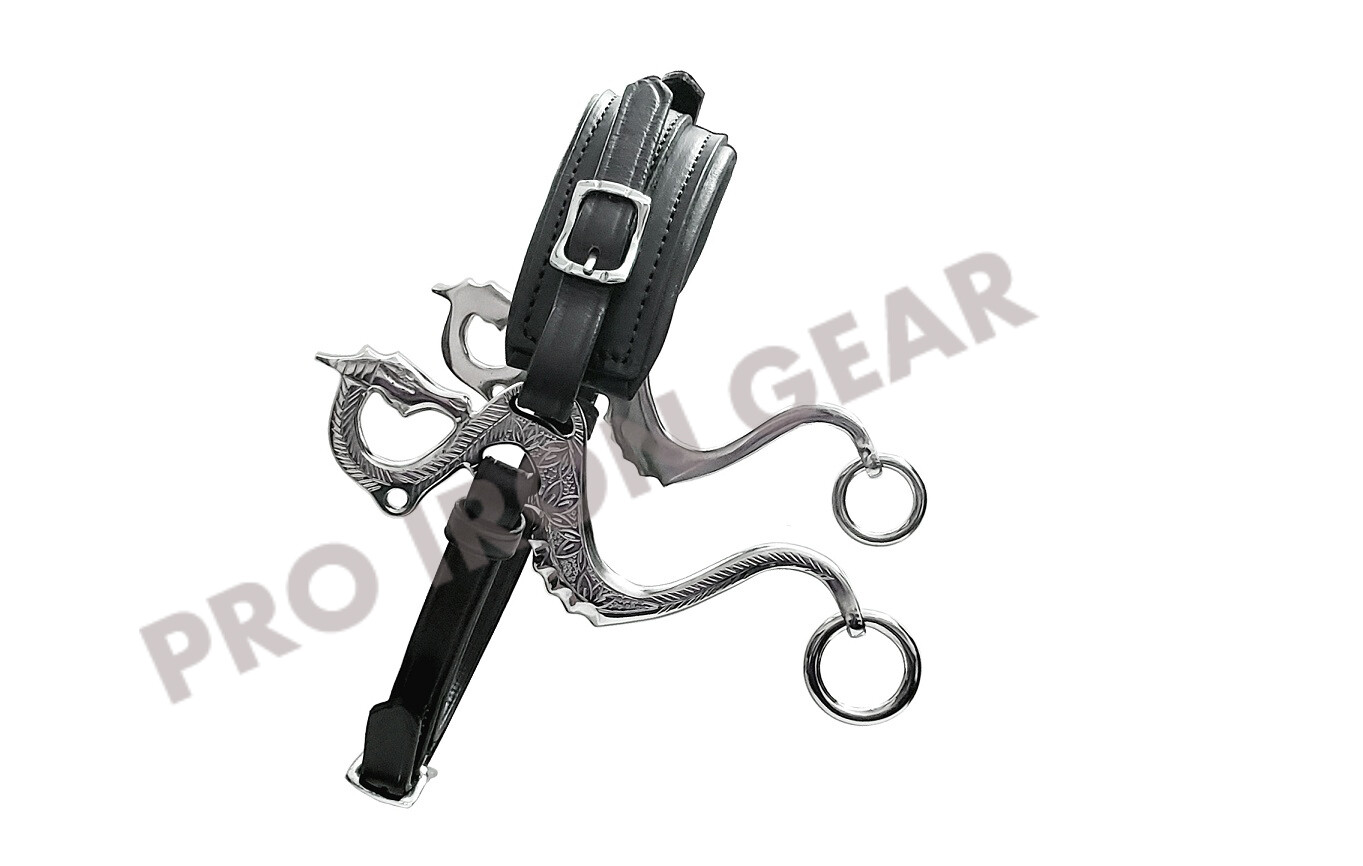 DRAGON Hackamore Bitless Horse Bit English Western Adjustable Leather (BLACK)
