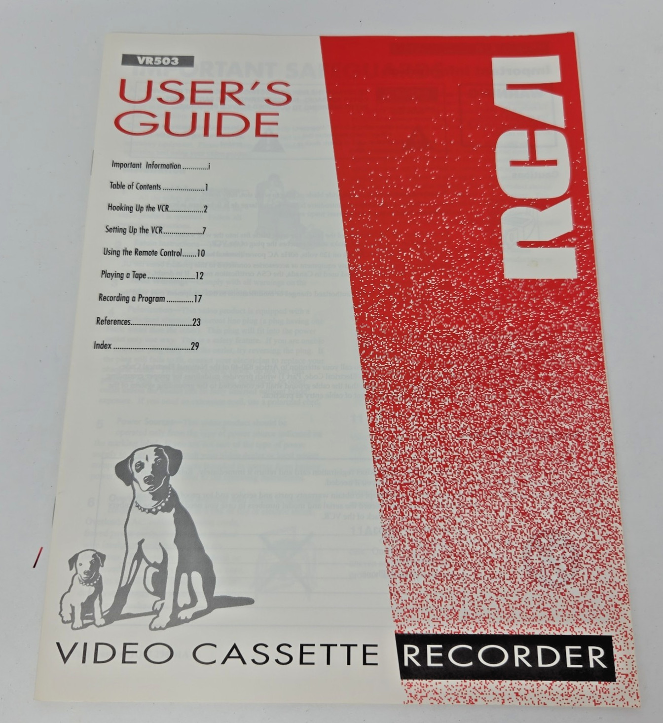RCA VR503A User's Guide Manual  For Video Cassette Recorder 1995