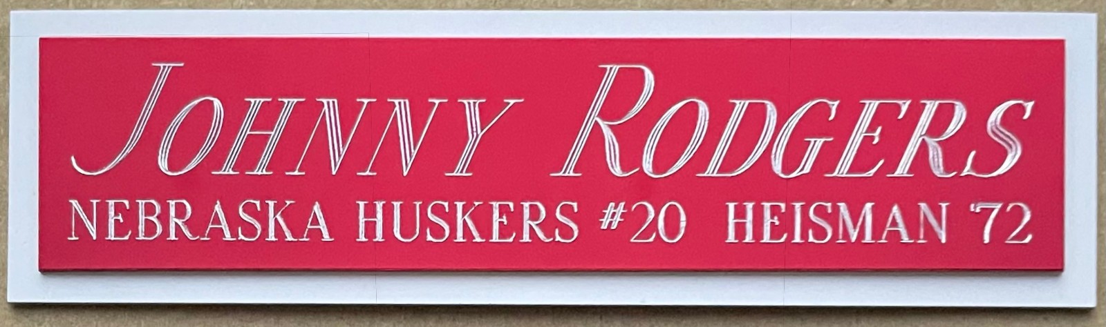 JOHNNY RODGERS HEISMAN NAMEPLATE for AUTOGRAPHED FOOTBALL-JERSEY-HELMET-PHOTO