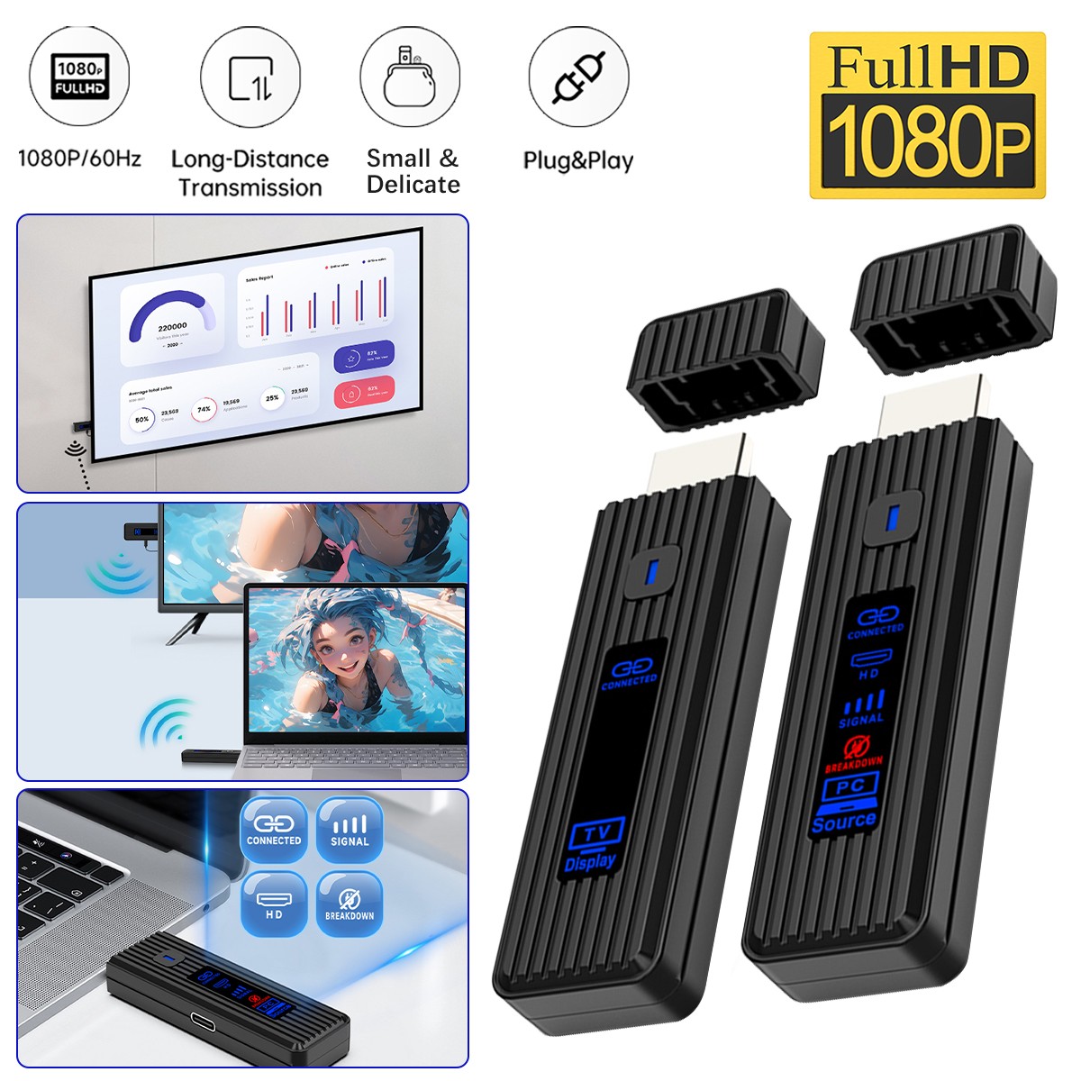 50M Wireless HDMI Adapter Video Transmitter & Receiver Extender Kit TV Stick US！