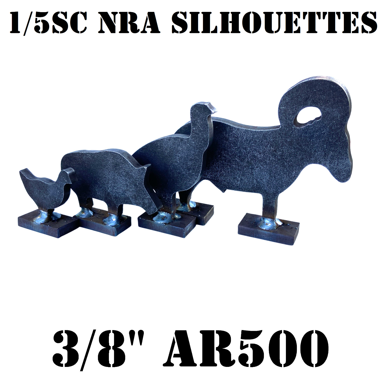 3/8" AR500 1/5sc. NRA/IHMSA Metallic Silhouette Targets - 4pc Rifle Knockovers