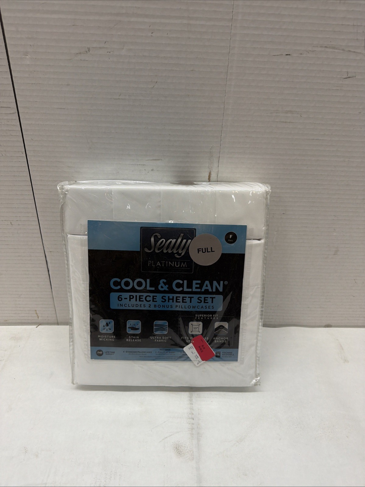 Sealy Platinum Cool & Clean White 6 Pc Sheet Set 2 Bonus Pillowcases New Full