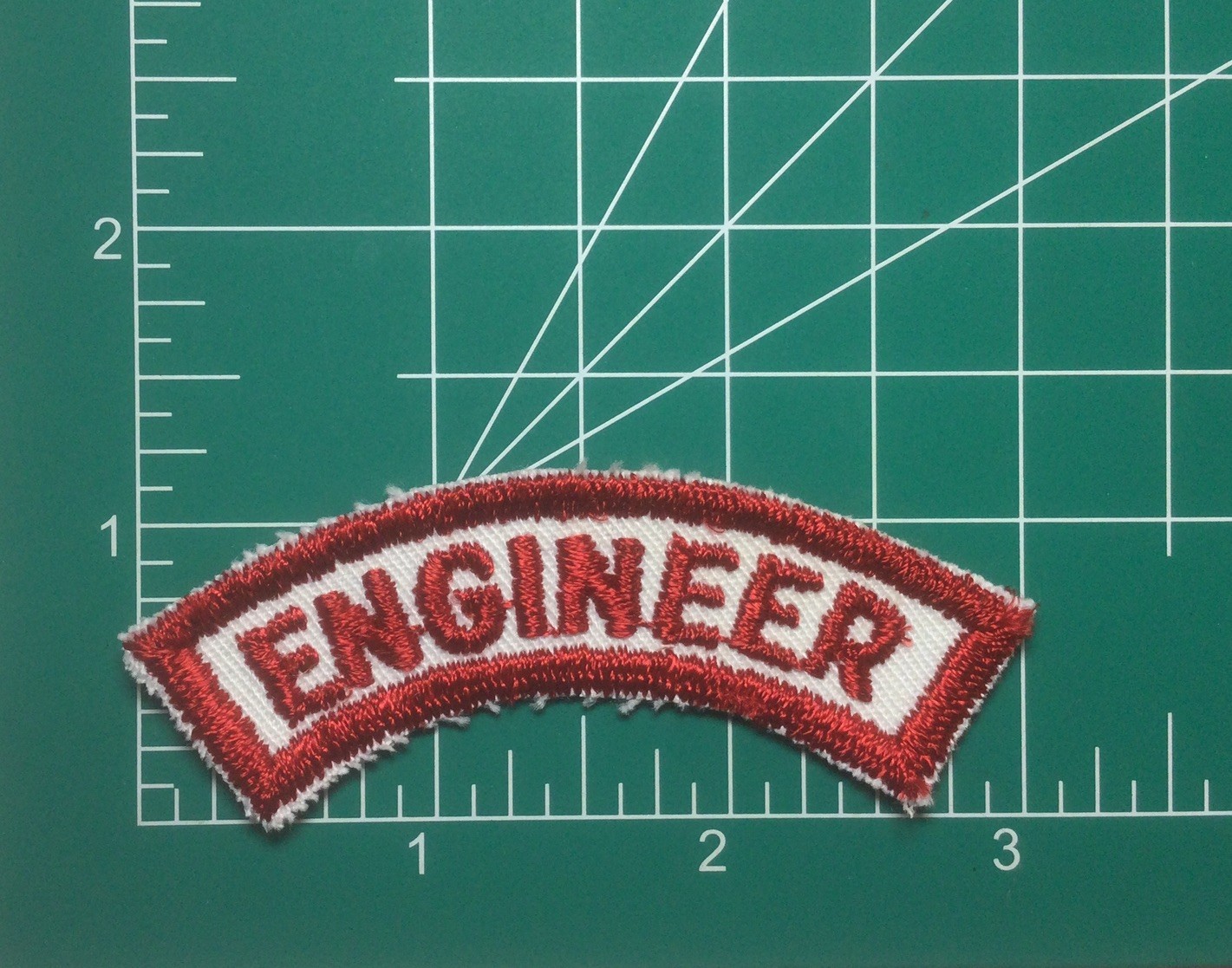 (2) ENGINEER Upper Rocker Patch - Red on White Twill NOS *RED BORDER*