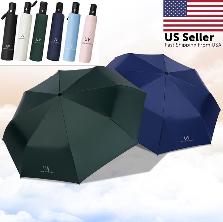 Automatic Black Umbrella Anti-UV Sun/Rain Windproof 3 Folding Compact Umbrella
