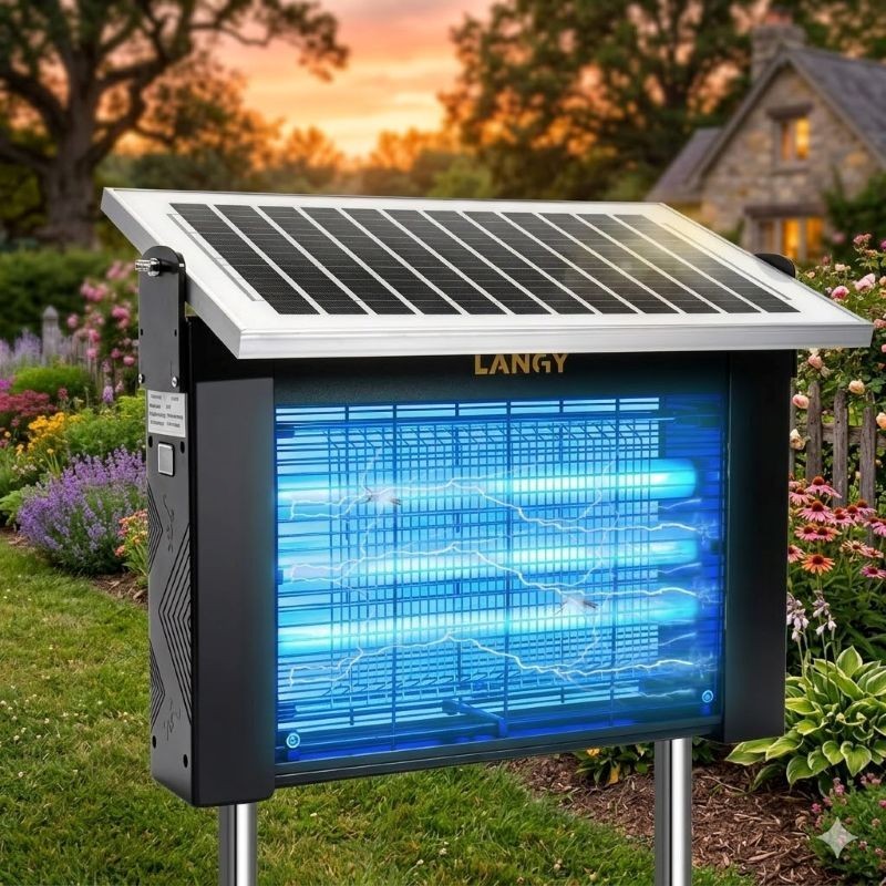 LANGY Solar Powered Bug Zapper Outdoor Mosquito Fly Killer Big Battery