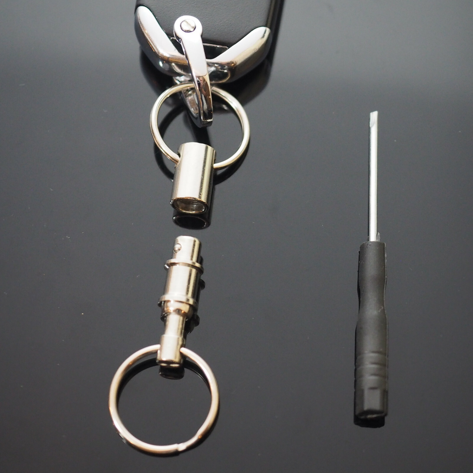 Quick Release Keychain Dual Detachable Pull Apart Key Ring with Fob U / D Buckle