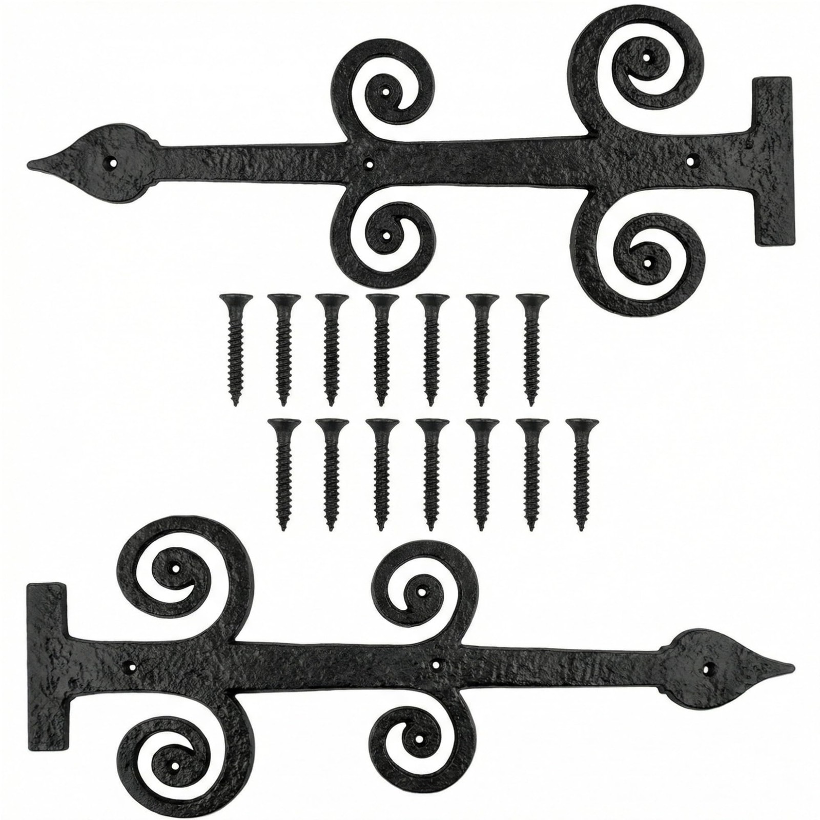 2 Pack 16" Gate Hinges Black Powder Coated Wrought Iron Garage Door Decorativ...