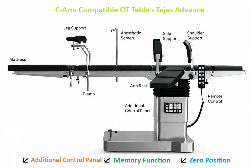 ELECTRIC OPERATING ROOM SURGICAL TABLE W/ REMOTE C-ARM COMPATIBLE OT TABLE