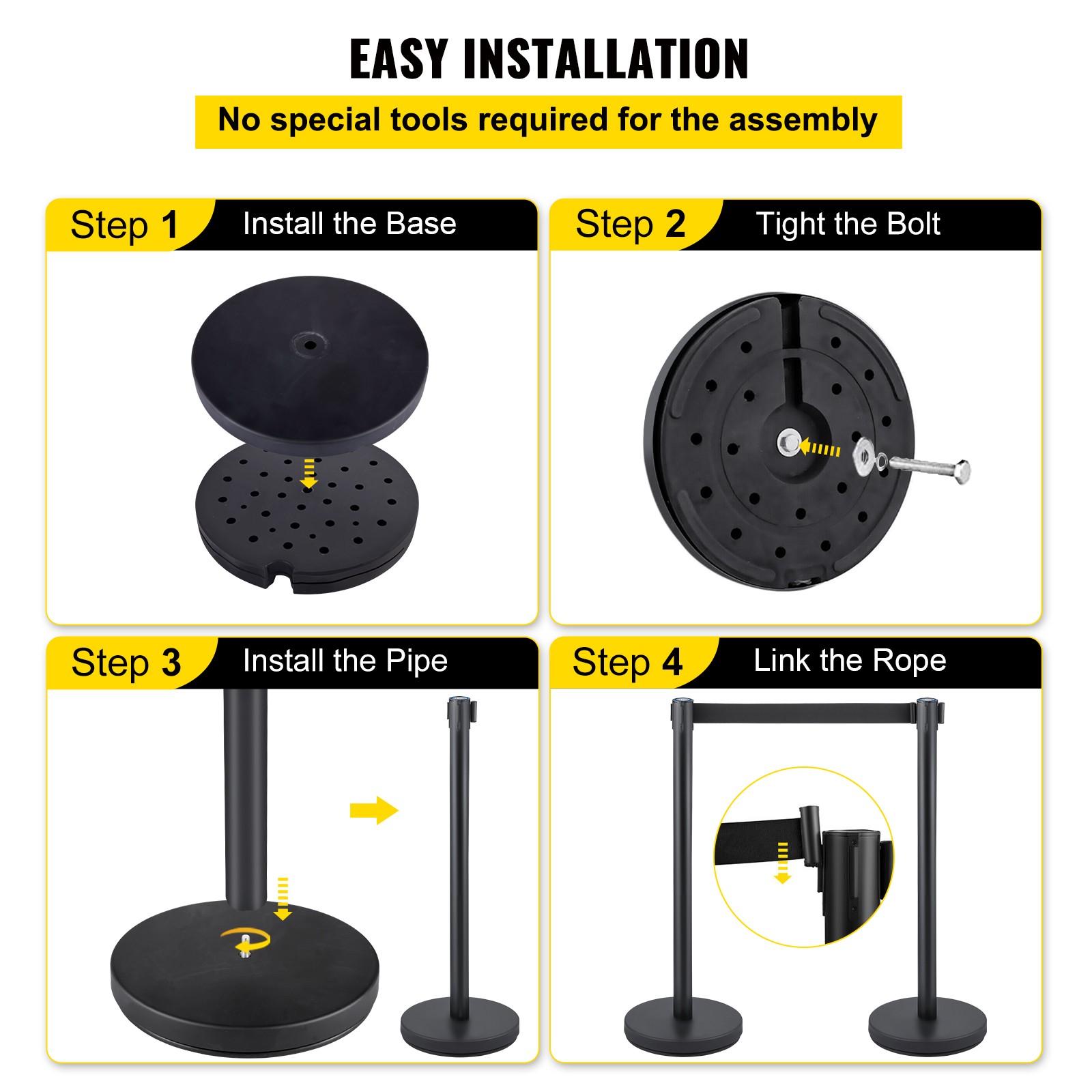 6Pack Crowd Control Barrier Queue Poles Black Retractable Belt Stanchion Posts