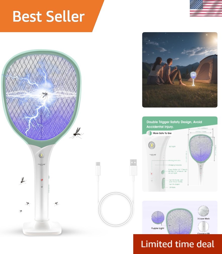 Modern Rechargeable Mosquito Zapper - 3000V Electric Swatter for Home/Outdoor