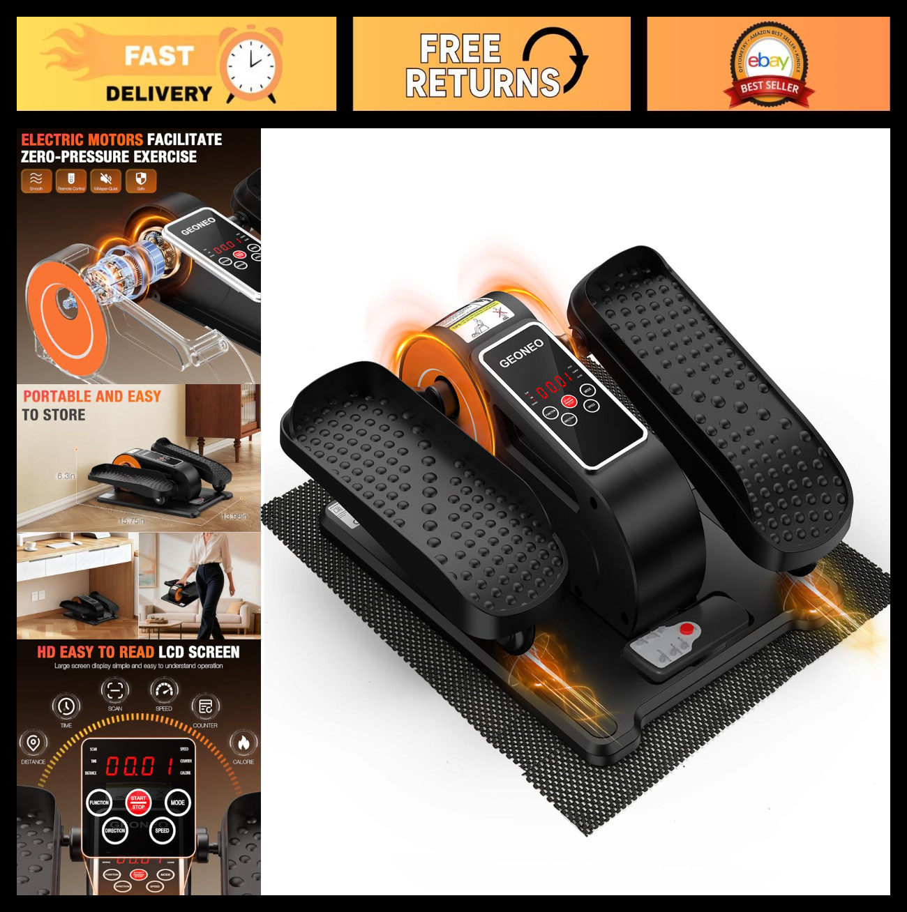 Compact Electric Under Desk Elliptical Machine for Seniors - Quiet Pedal Exercis