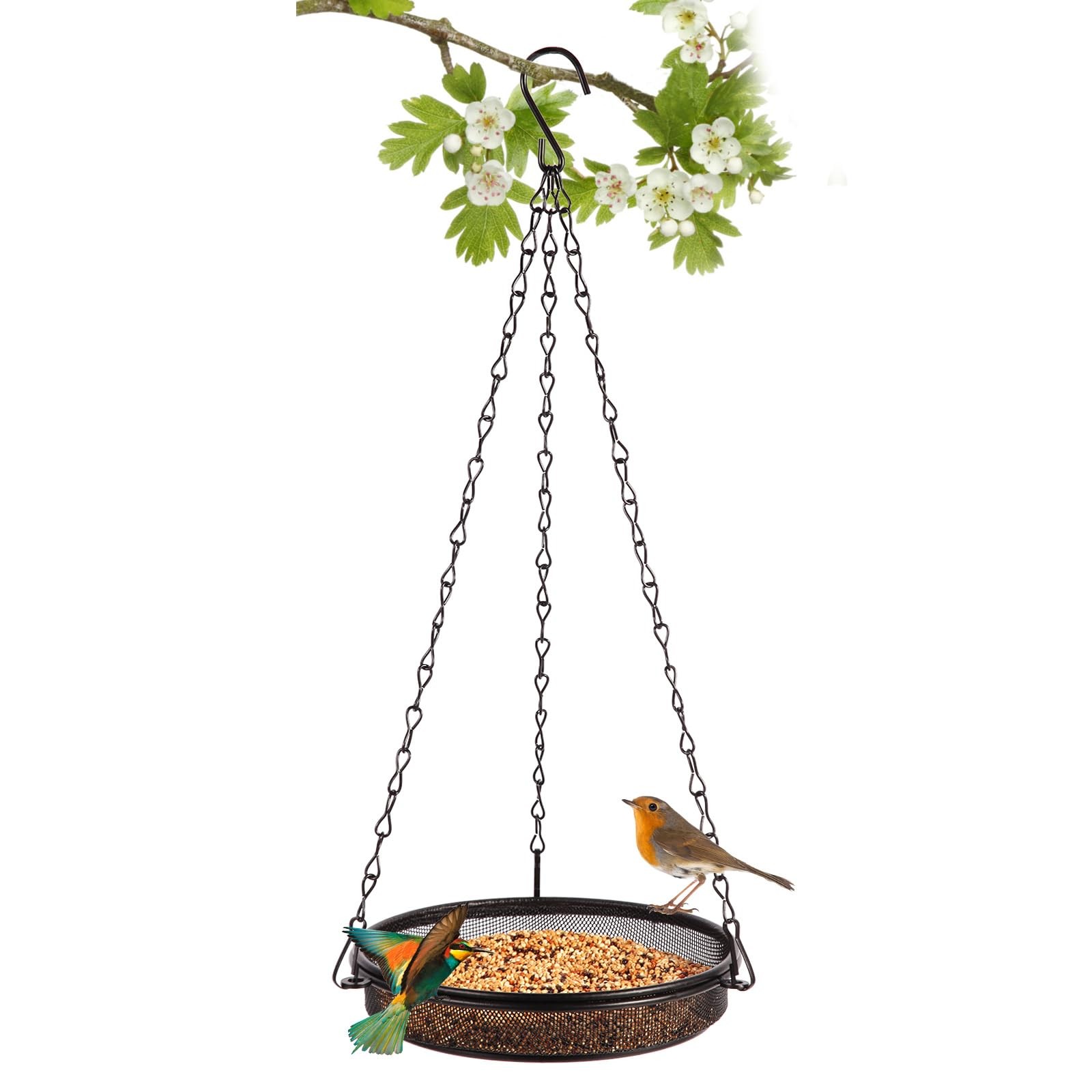 HRAYLTOP Hanging Bird Feeder & Tray&Metal Hight 15.75 Inch(Single), Black