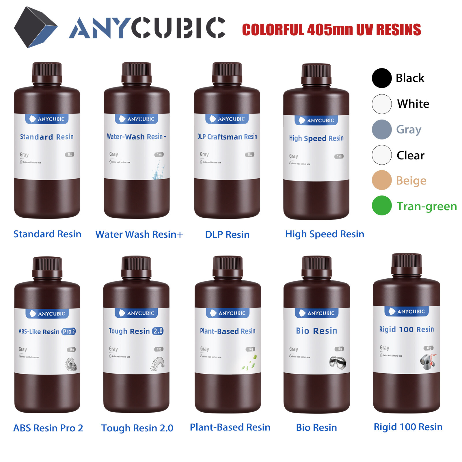 【Buy 10 Pay 6】ANYCUBIC UV Standard Resin Tough ABS-Like Plant-Based Resin Lot