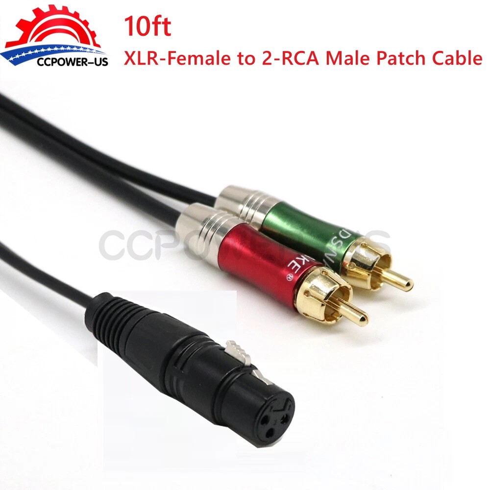 10ft 3-Pin XLR Female to 2 RCA Male Audio Y Splitter Patch Cable US