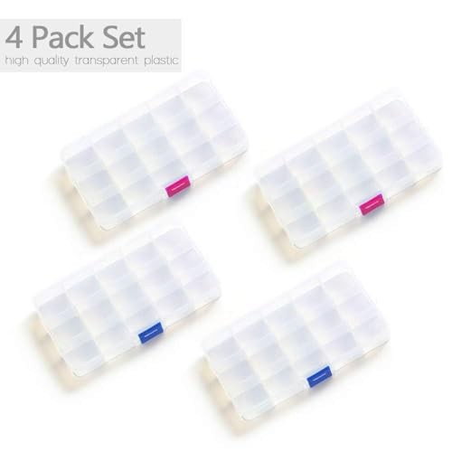 15 Girds Bead Organizer(4 Pack), Earring Organizer Box, SMALL Plastic Clear