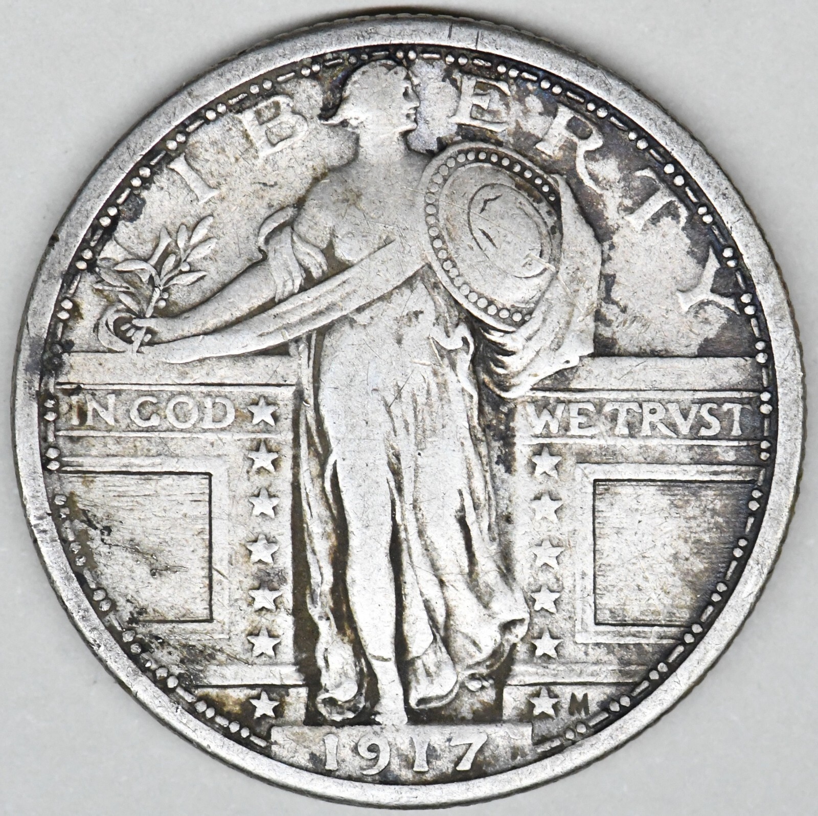 1917 type 1 Standing Liberty Quarter, beautiful original quarter in high grade.