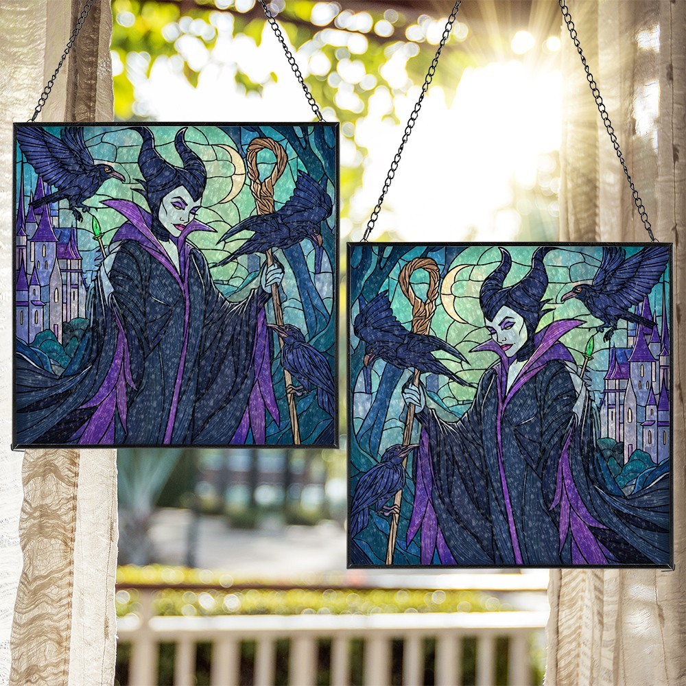 Maleficent Square Stained Glass Suncatcher, Maleficent Window Hanging