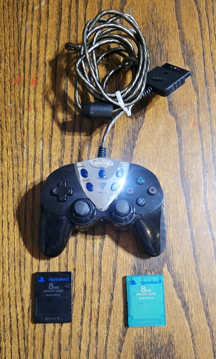 Sony PS2 Official Memory Card 8MB Lot of 2 Green Black Intec Wired Controller