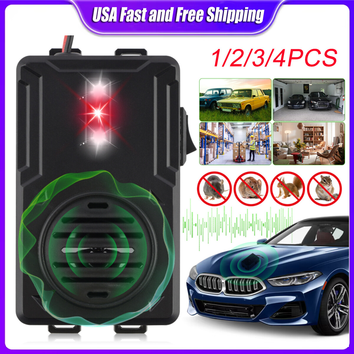 Lot Ultrasonic Mouse Repeller Vehicle Rat Rodent Pest Animal Deterrent Repellent