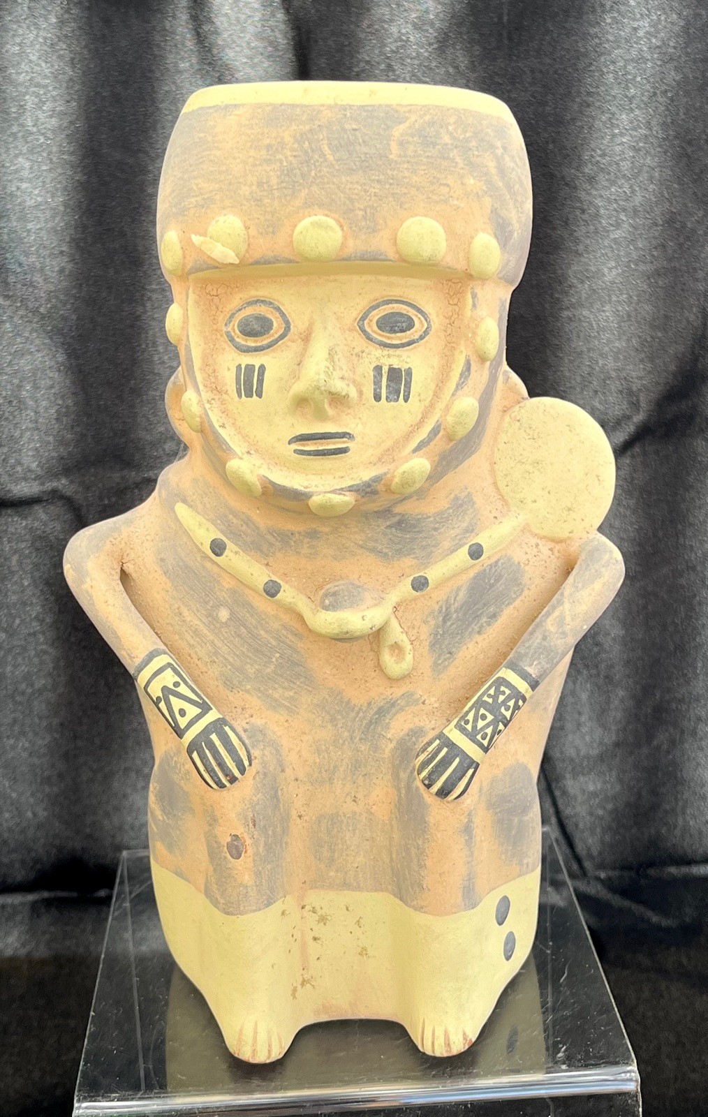 Peruvian Chancay Cuchimilco Seated Man Vessel Replica Slipped Pottery Marked