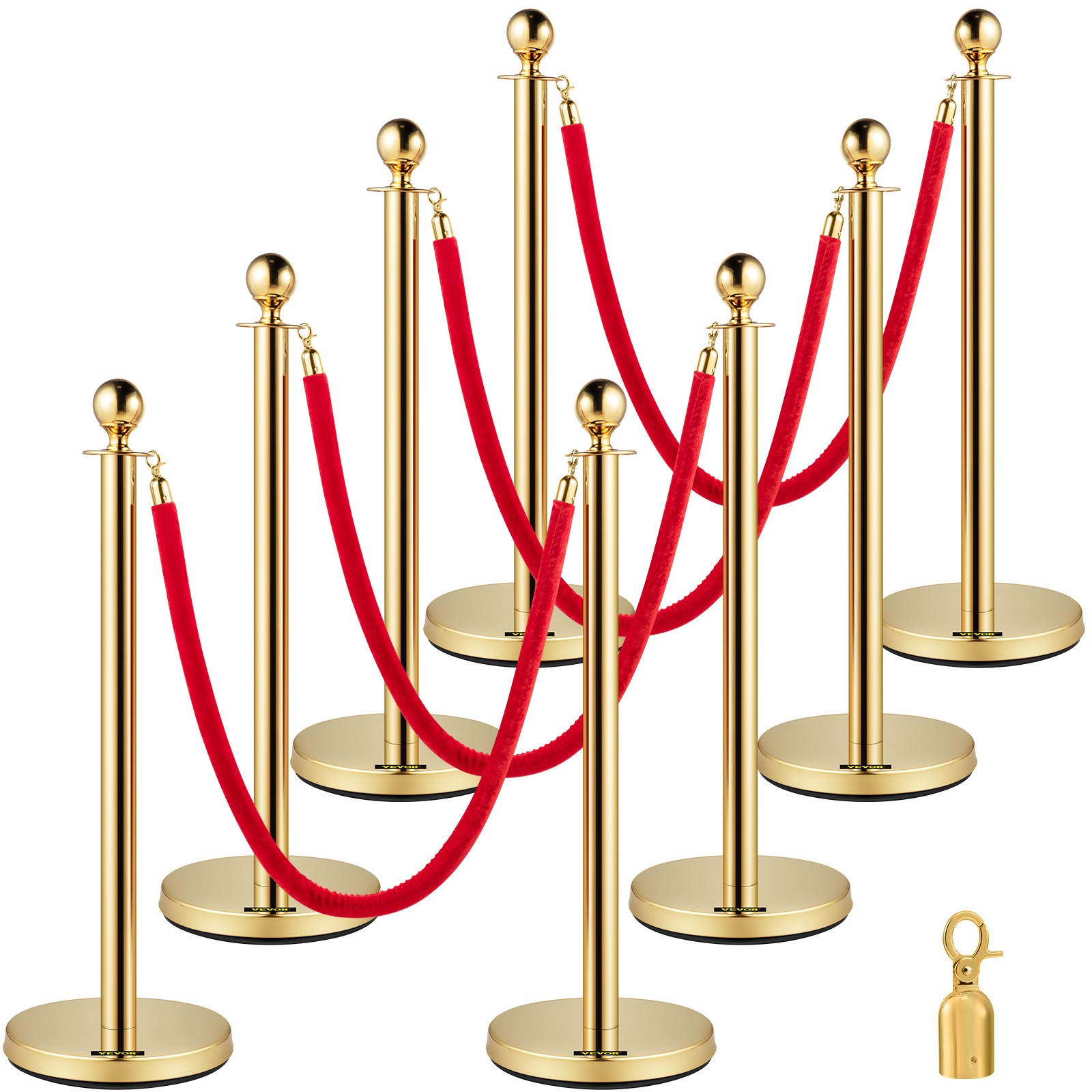 VEVOR Crowd Control Stanchion Stanchion Set 8 Pieces with Red Velvet Rope-Gold