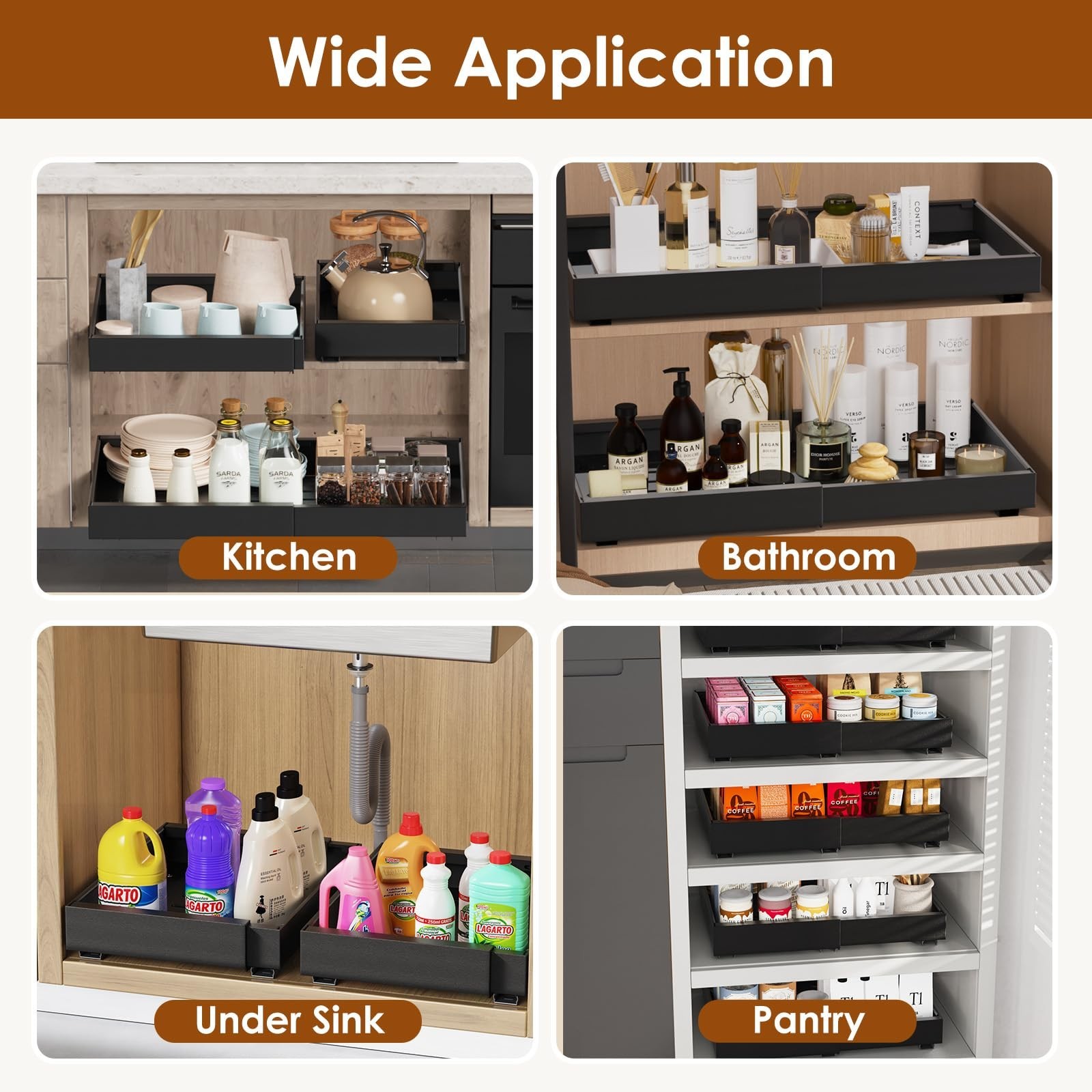 Landmok 1 Pack Expandable Pull Out Cabinet Organizer 21" Deep, Adjustable Width