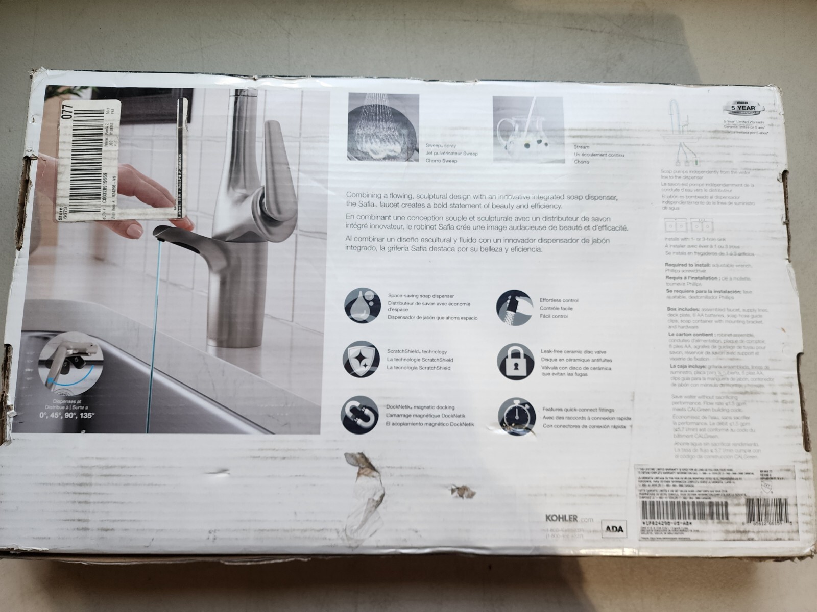 Kohler Safia R24298-VS Pull Down Sprayer Kitchen Faucet Stainless