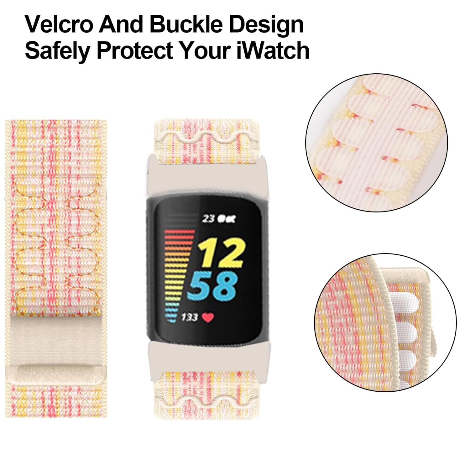 Nylon band Compatible with Fitbit Charge 6/5, Elastic Strap for Fitbit Charge...