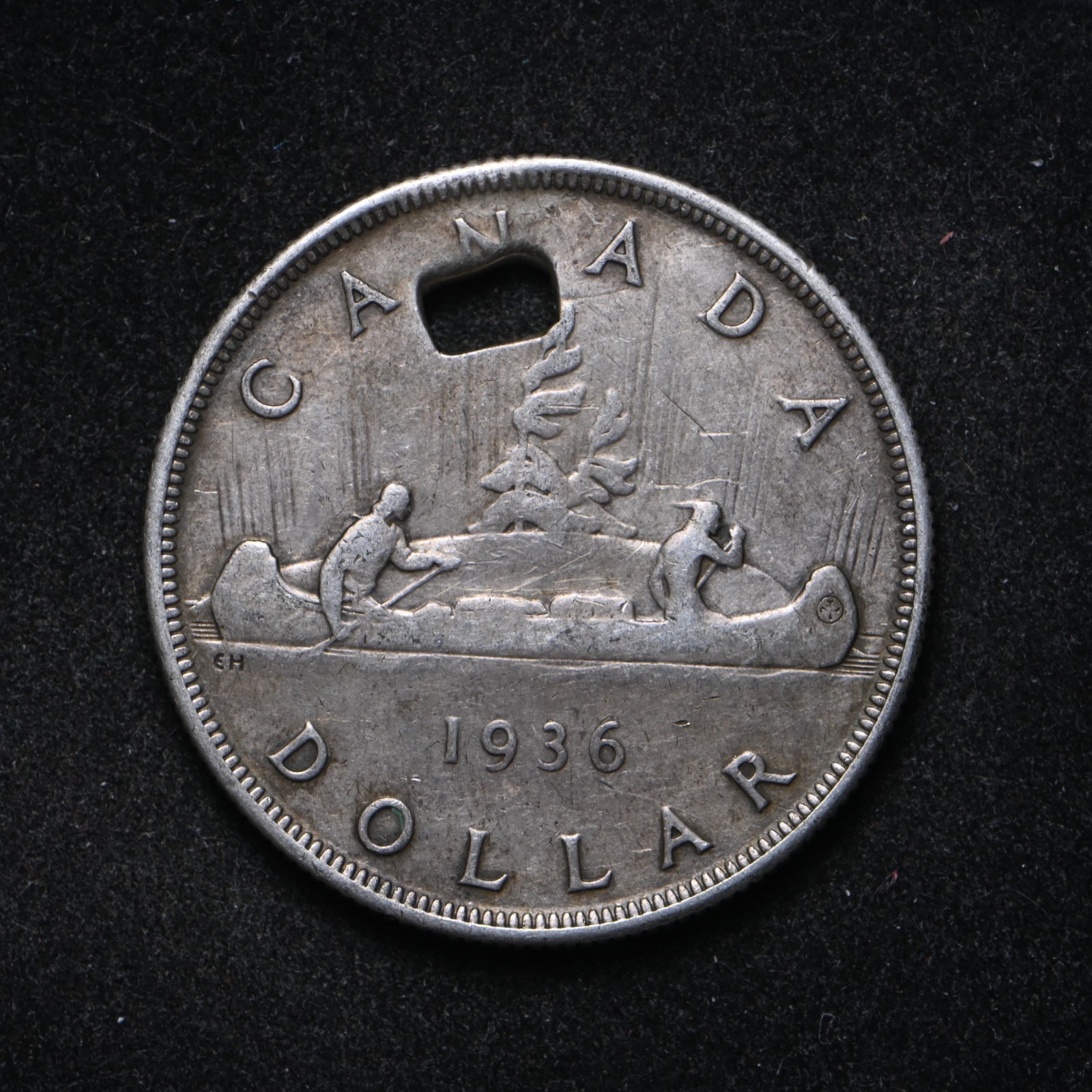 1936 Canada Silver Dollar w/old hole for watch fob (cn16025)