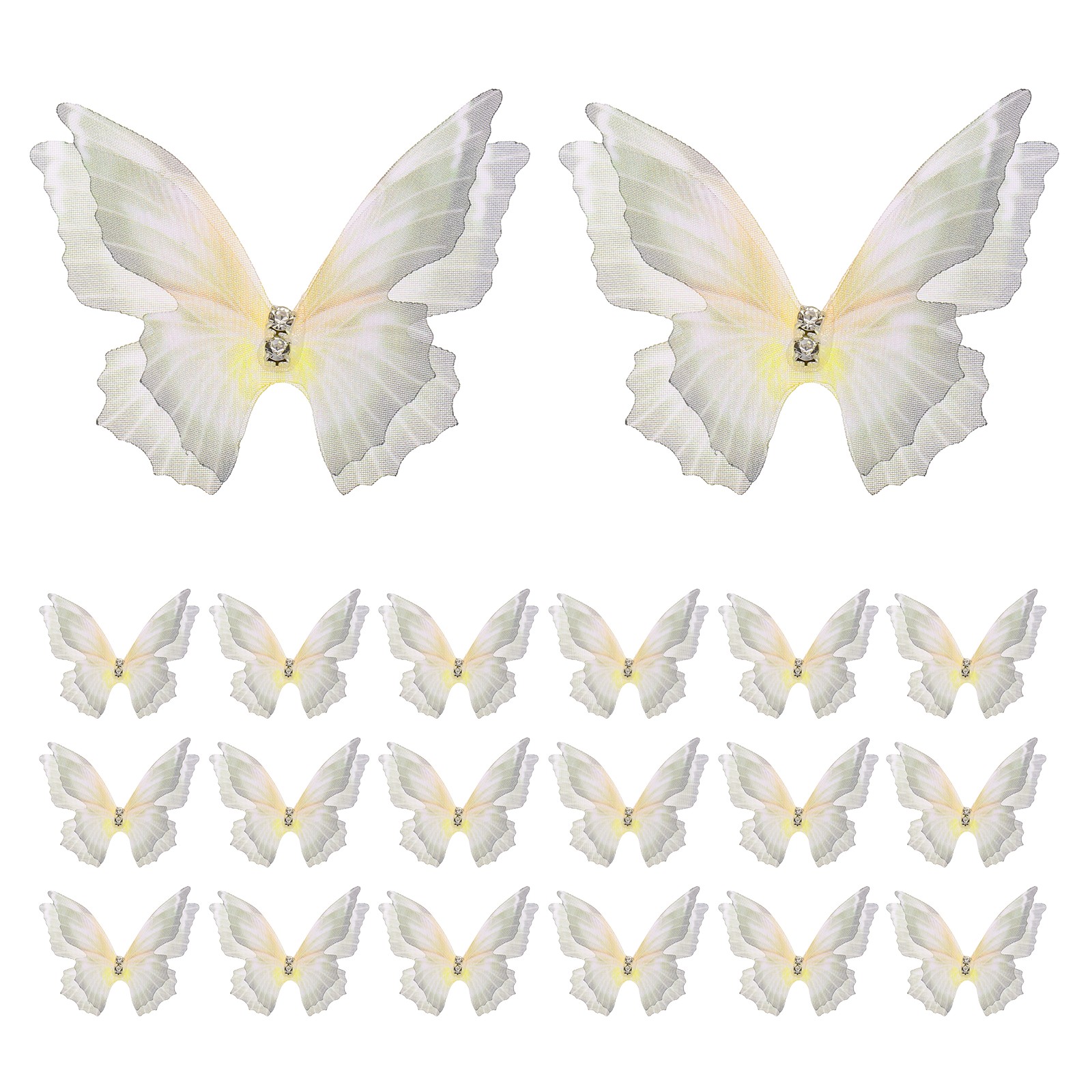 20Pcs Organza Butterfly, 1.6" x 2" 3D Fabric Butterfly Patch, Gray-Green