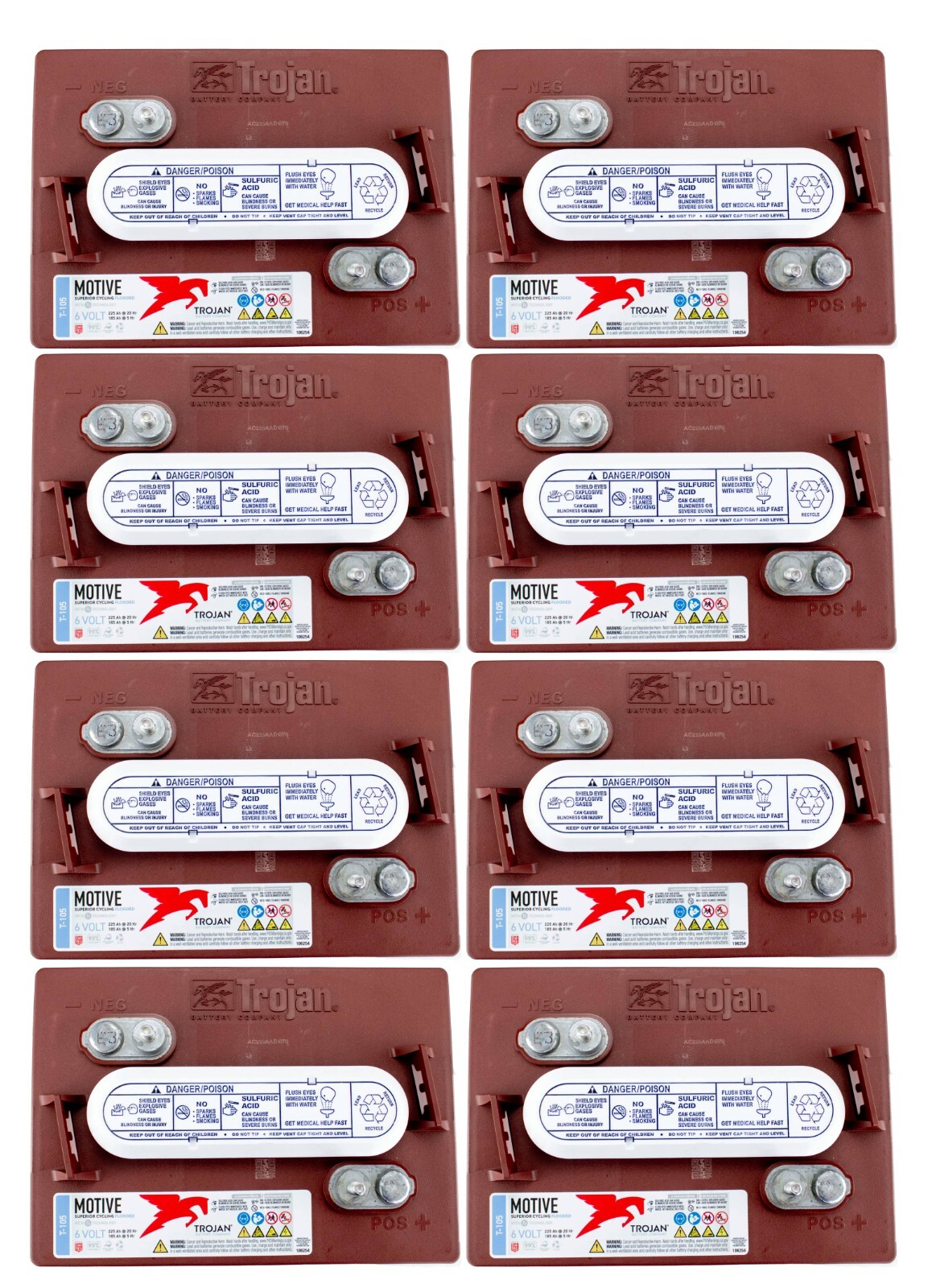 Set of 8 | Trojan T-105 T105 6 Volt 225 Ah Deep Cycle Battery (Non Plus)