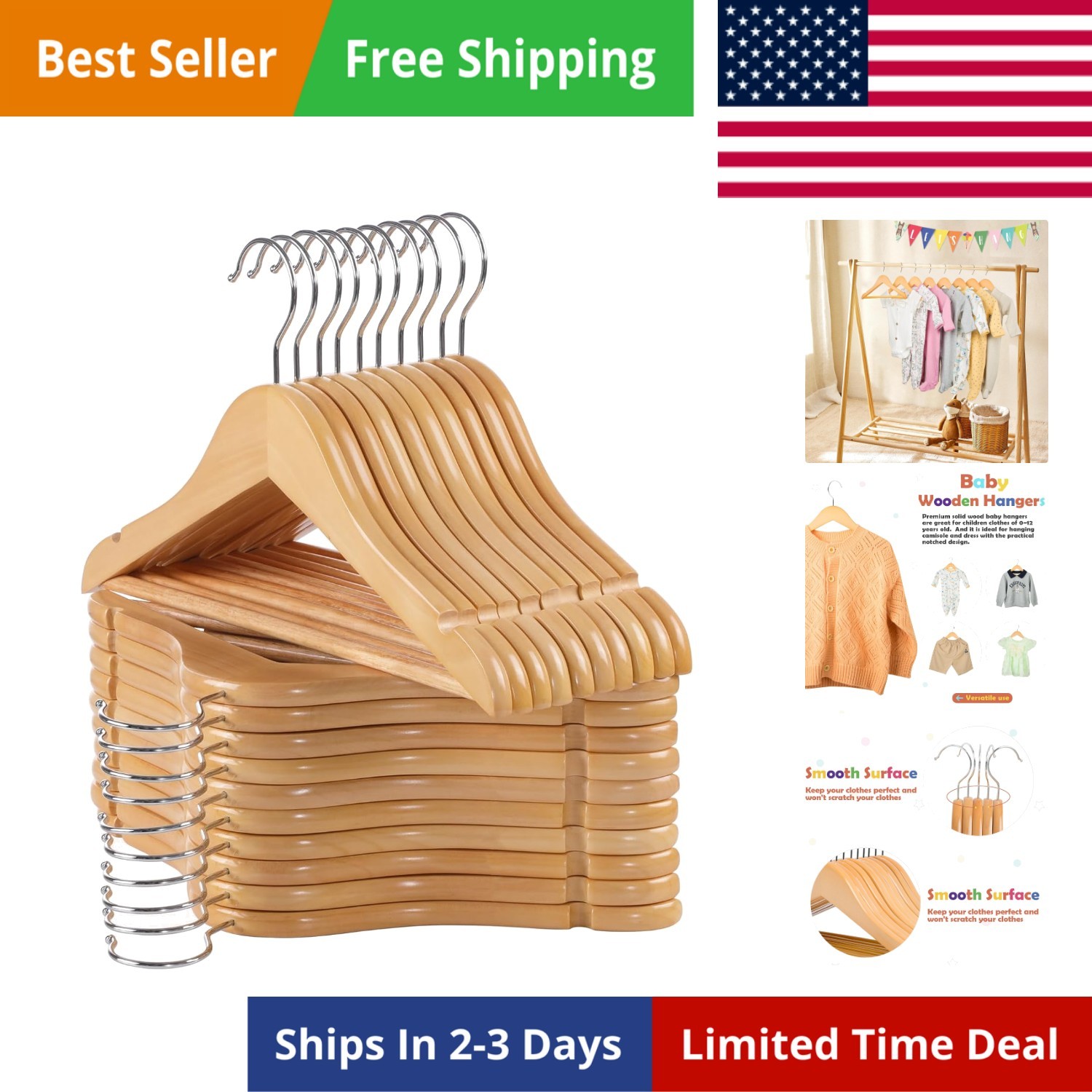 Baby Hangers, 20 Pack Natural Wooden Kids Hangers for Closet,  Children's Clo...