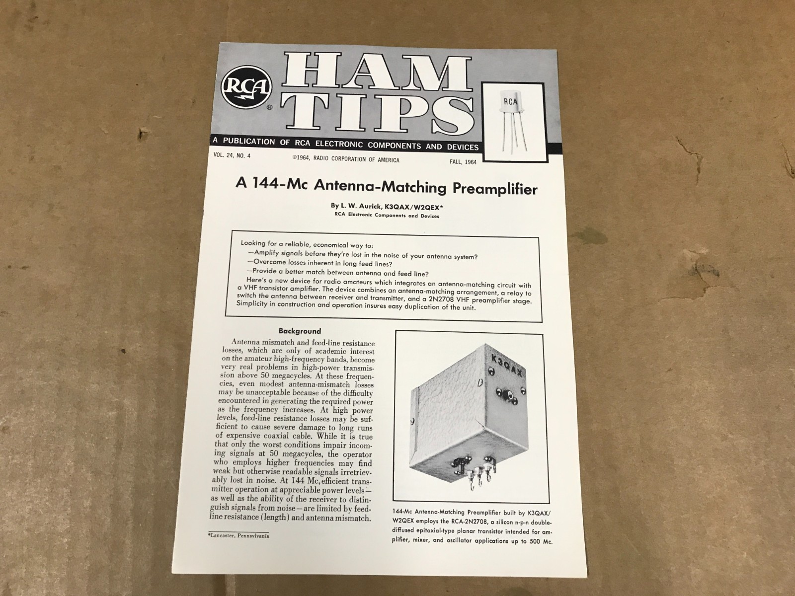 Vintage RCA Ham Tips Booklet - Vol. 24 No. 4 - Fall 1964