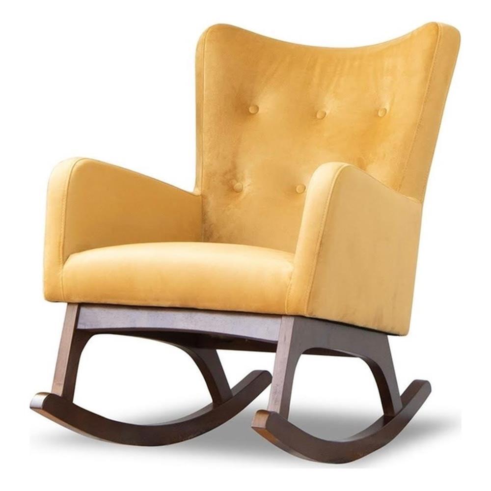 Logan Mid Century Modern Glider Rocking Velvet Chair for Nursery in Yellow