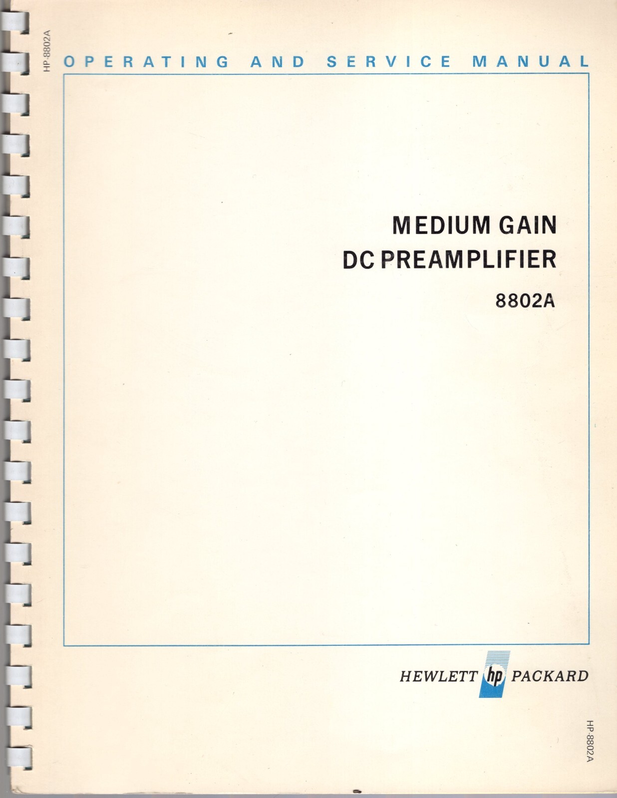 Orig Hewlett Packard 8802A Medium Gain DC Preamplifier Operating Service Manual