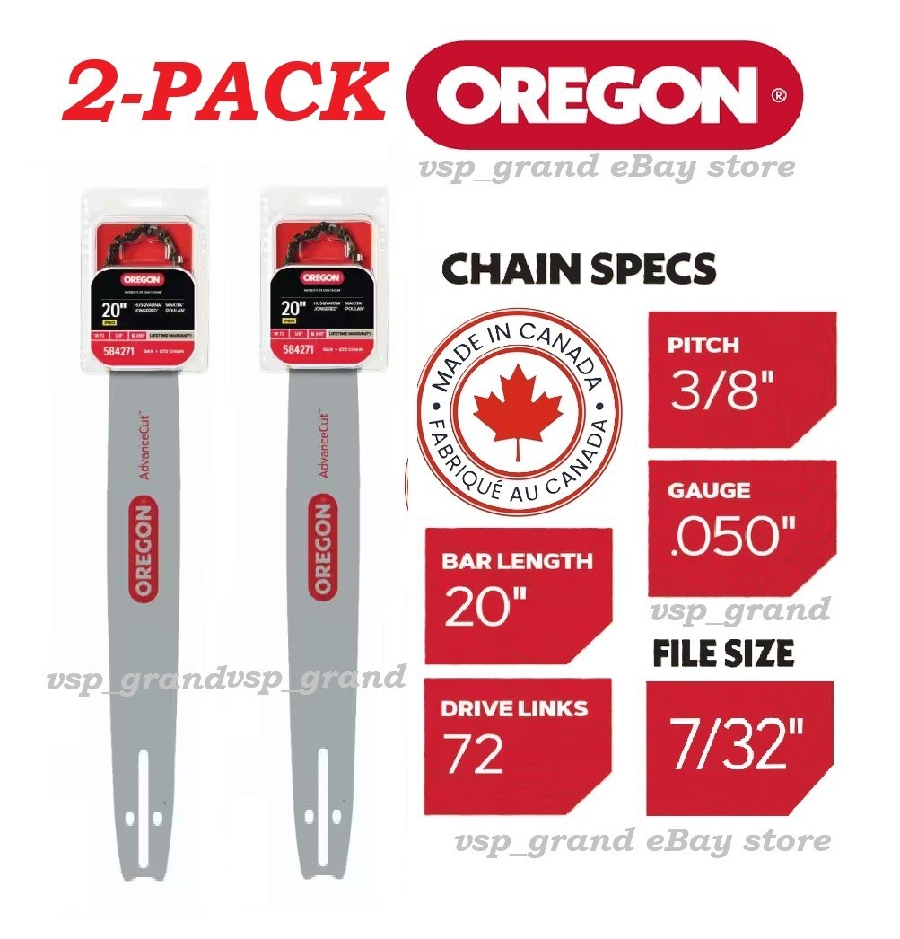2-PACK OREGON 20K095E72 584271 200SFHK095 20" PRO CHAINSAW BAR AND E72 CHAIN