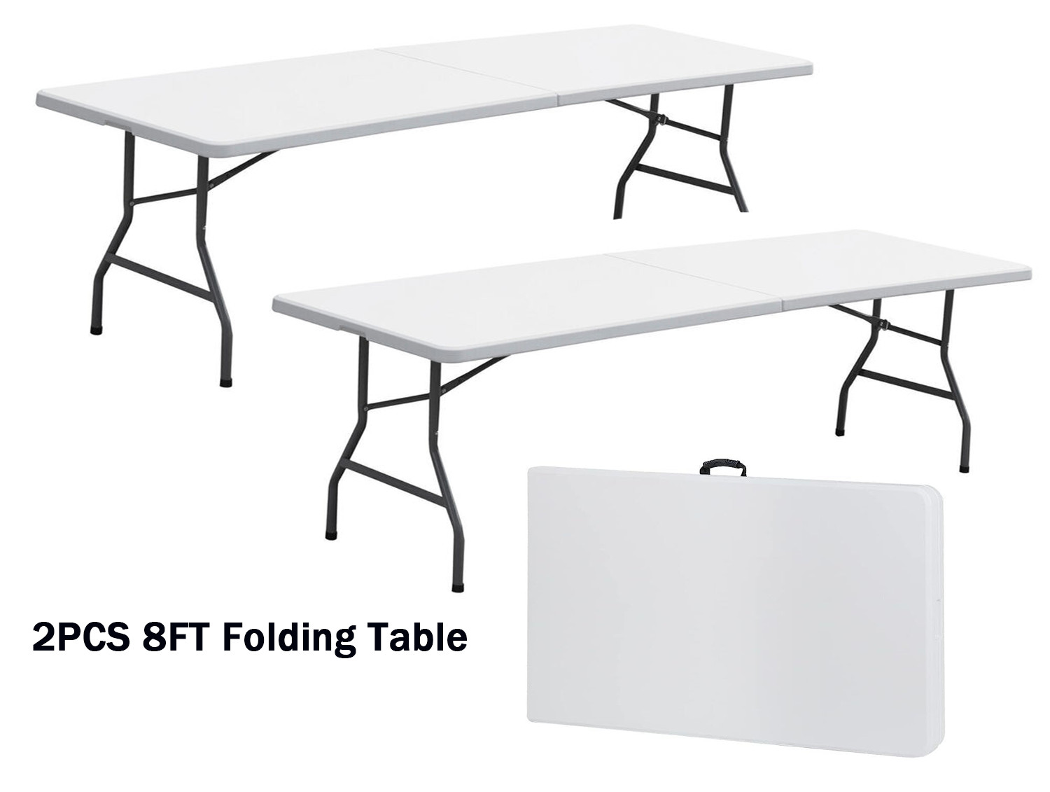2PCS 8' Folable Camping Table w/Handle Lock Dining Table Picnic Camping Table