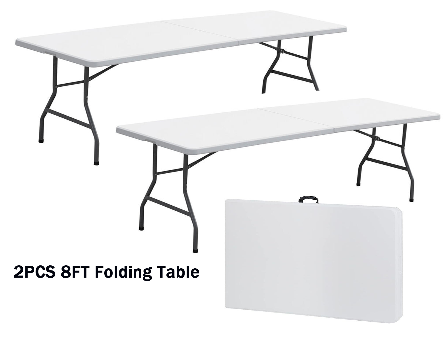 2PCS 8' Folable Camping Table w/Handle Lock Dining Table Picnic Camping Table