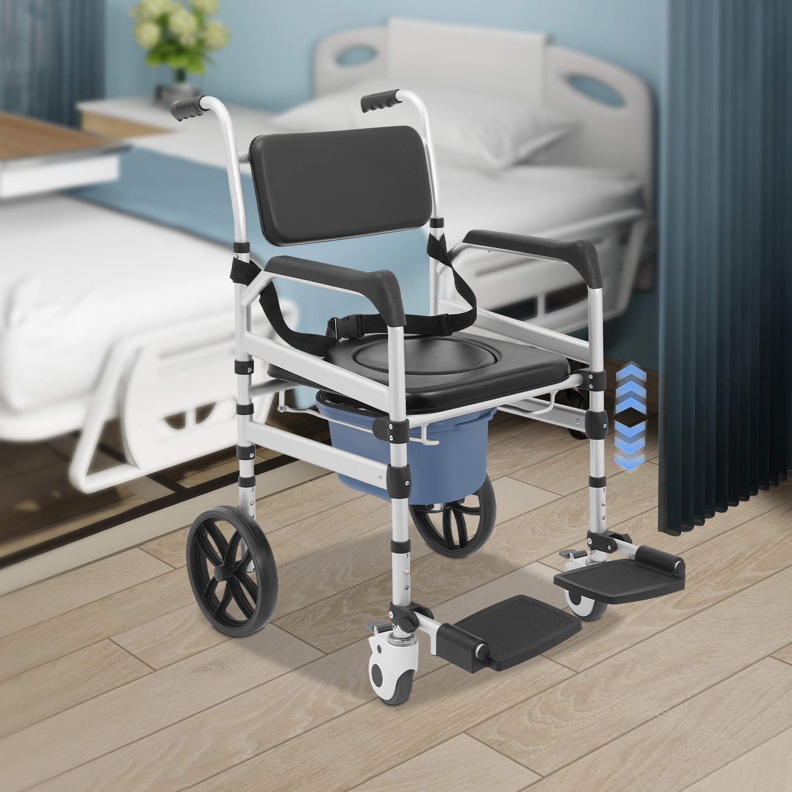 Foldable Shower Rolling Chair Folding Bath Wheelchair w/ Wheels 150kg/330lbs