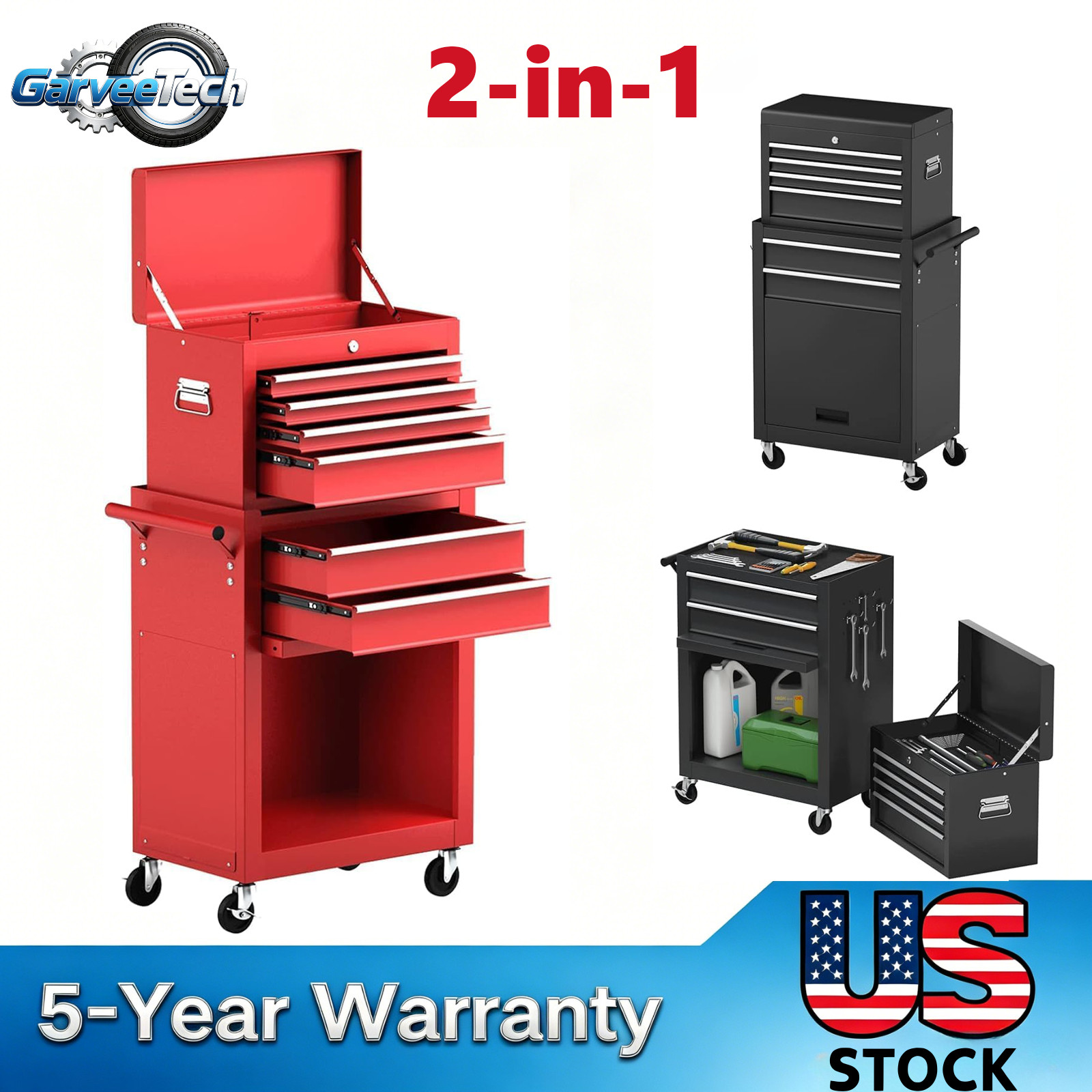 2-IN-1 6-Drawer Rolling Tool Cart with Locking Mechanism & Wheels Anti-Damage