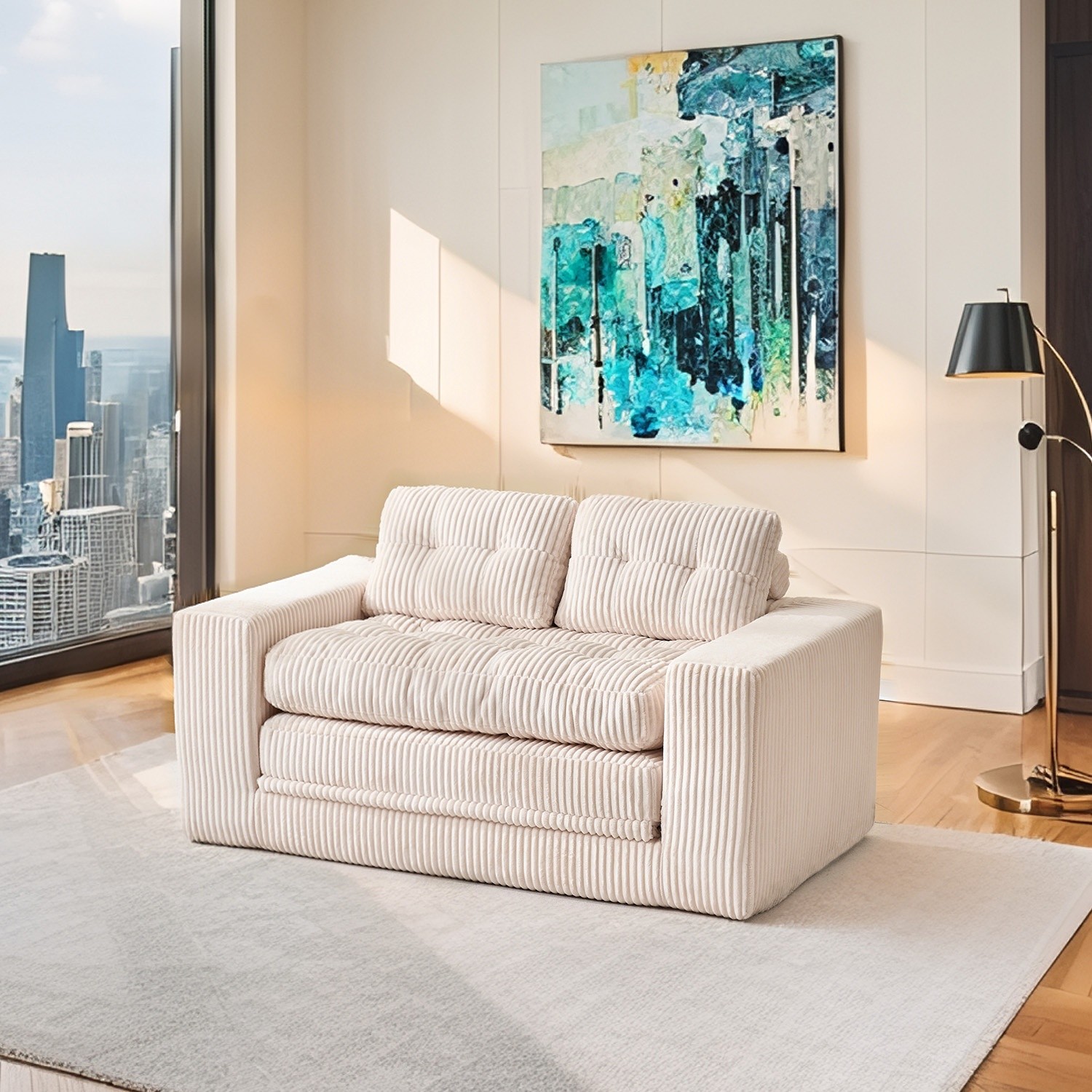 Folding Convertible Sofa Bed Floor Loveseat Sofa w/ Steel Frame for Small Spaces