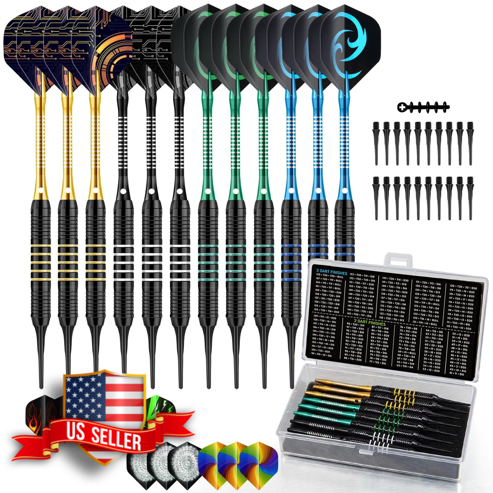 12-Piece Soft Tip Dart Set for Electronic Dartboards, 18g, with Flights
