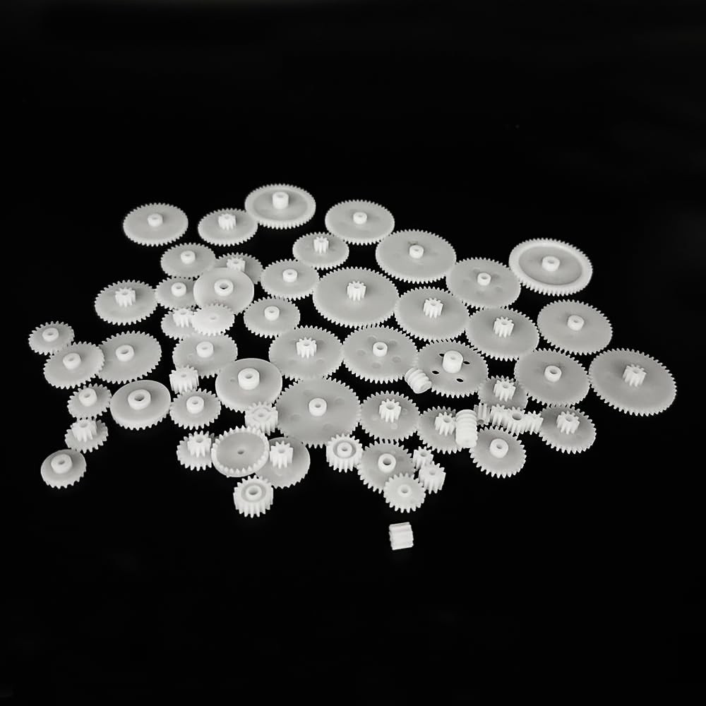58PCS Small Gears Set Plastic Module 0.5 for DC Motor DIY 58, White