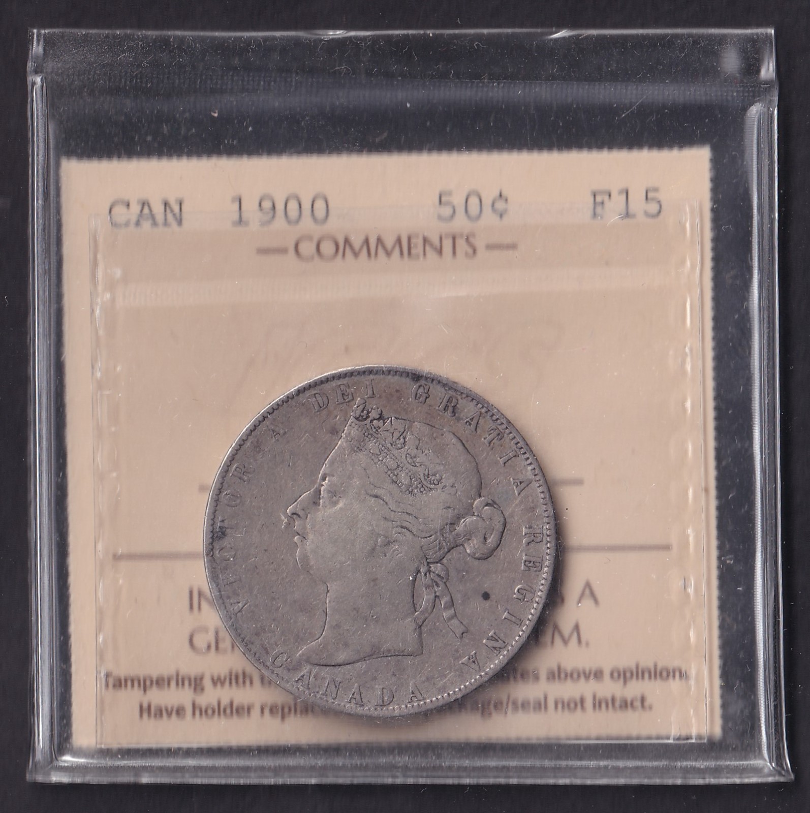 Canada 1900 50c Fifty Cent Silver Coin ICCS Graded F-15 .925 Silver