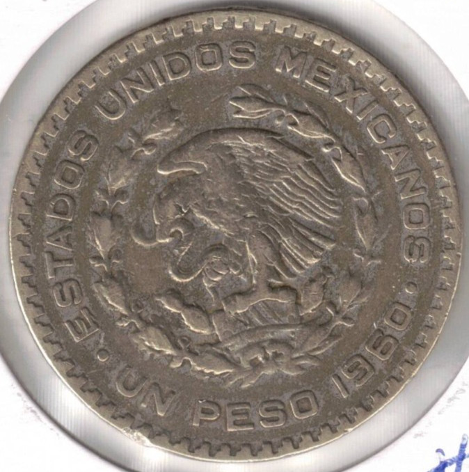 1960 Mexico Circulated Silver One Peso Coin #2