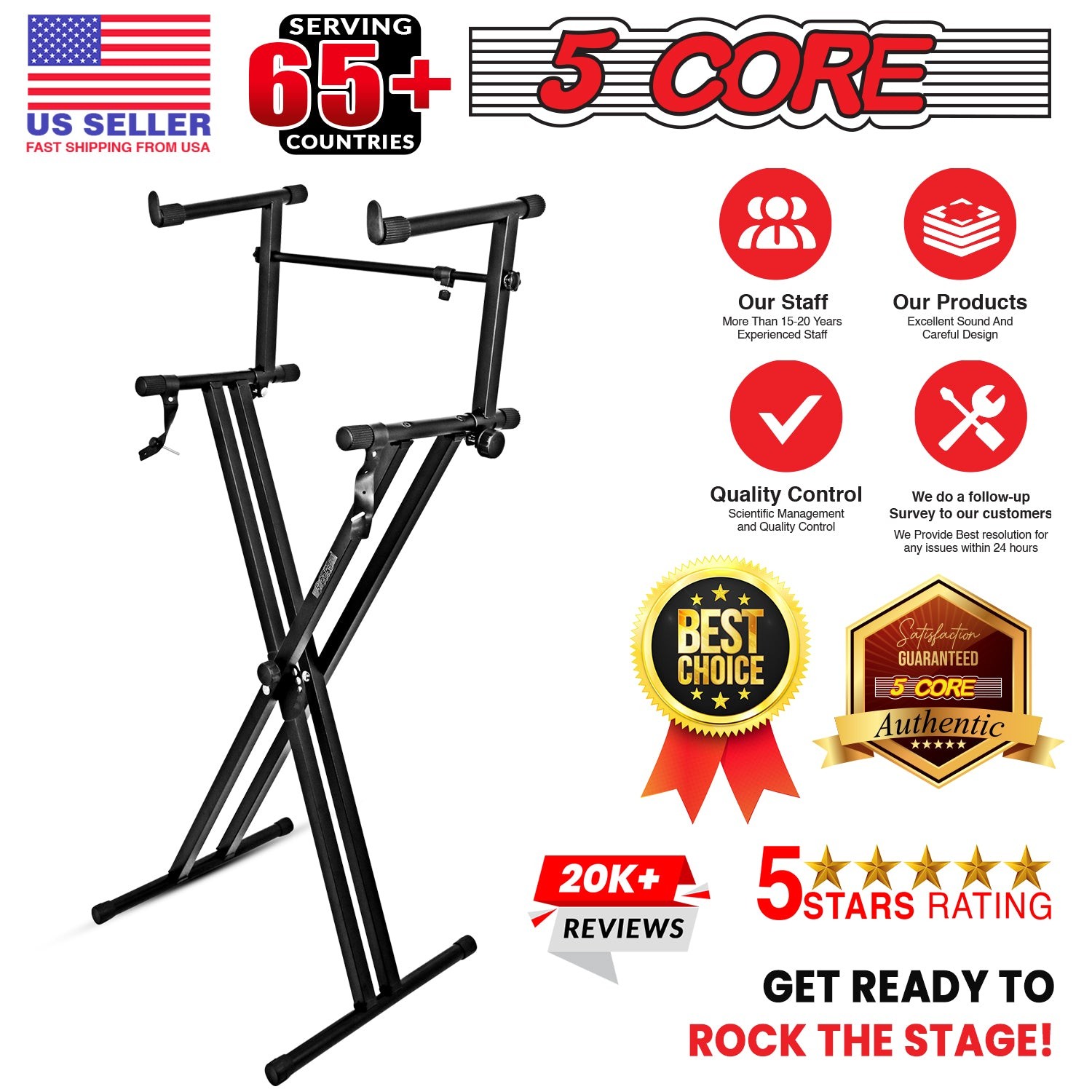 5Core 2Tier Keyboard Stand Double X Style Adjustable Electric Piano Riser Holder