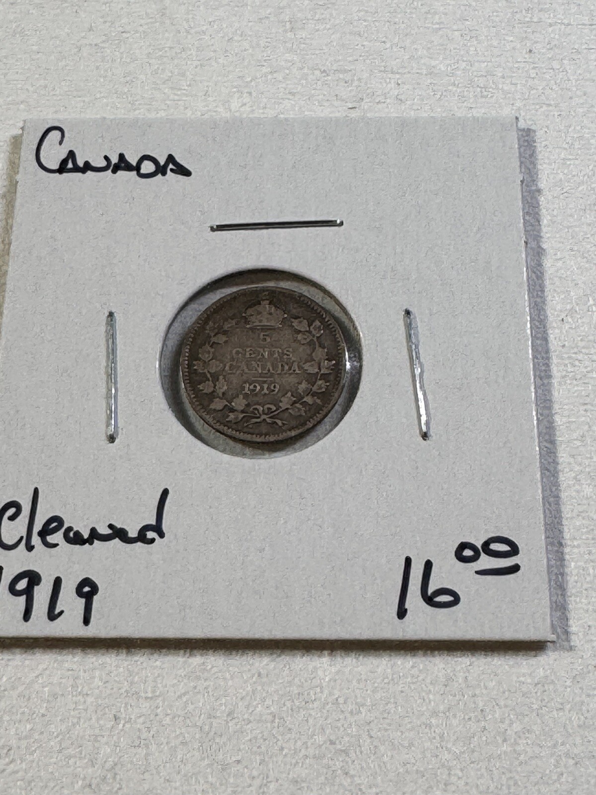 1919 Canada 5 Cents Small Silver Coin Cleaned