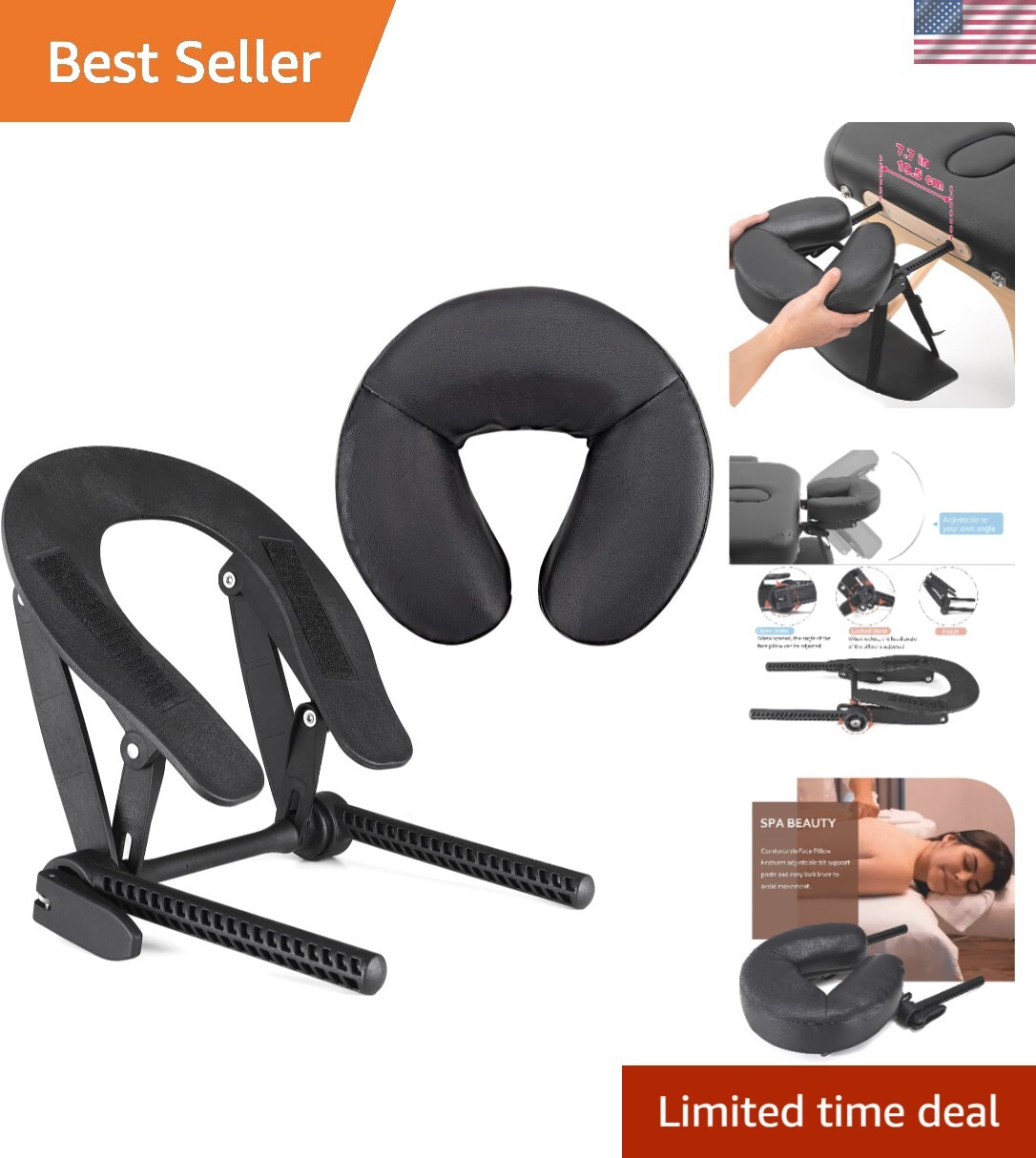 PU Synthetic Leather Face Cradle with Adjustable Height for Massage Tables