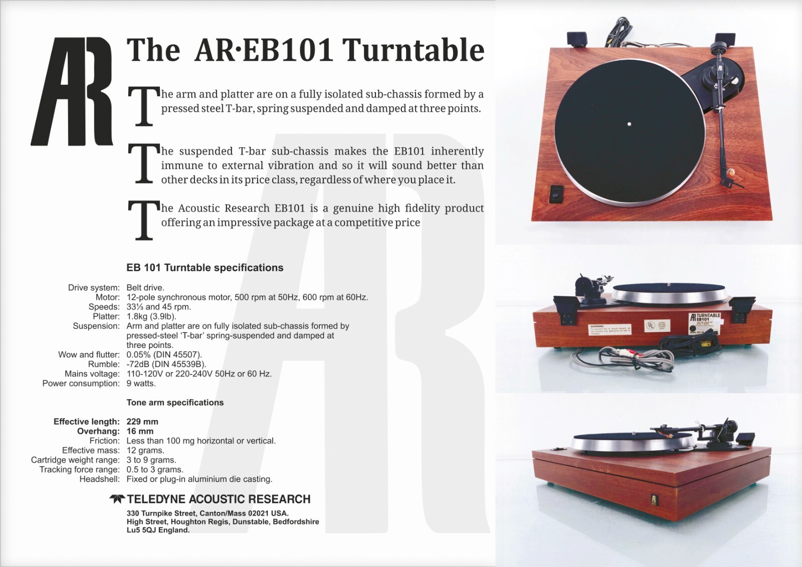 Acoustic Research The AR EB-101 Custom Designed Tonearm Alignment Protractor